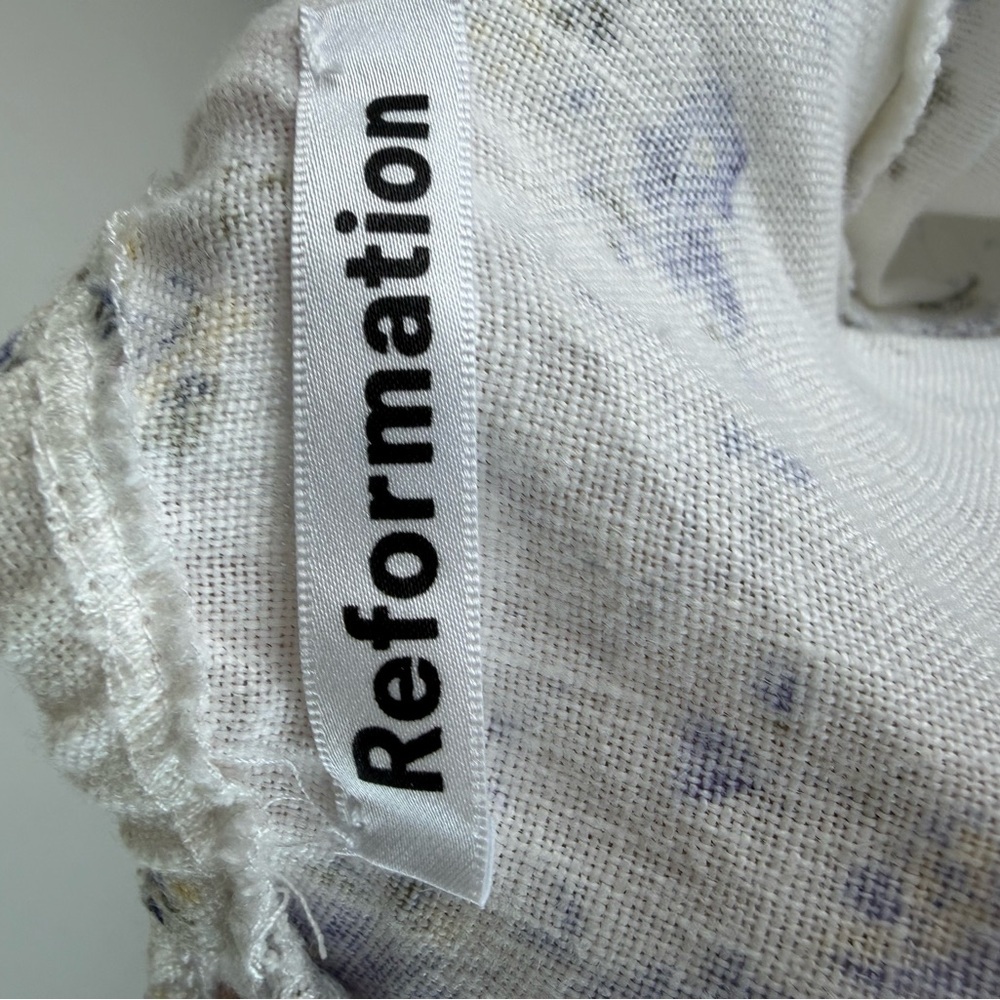 Reformation Toulouse Linen Floral Midi Dress White Blue Size 0 - Picture 6 of 7